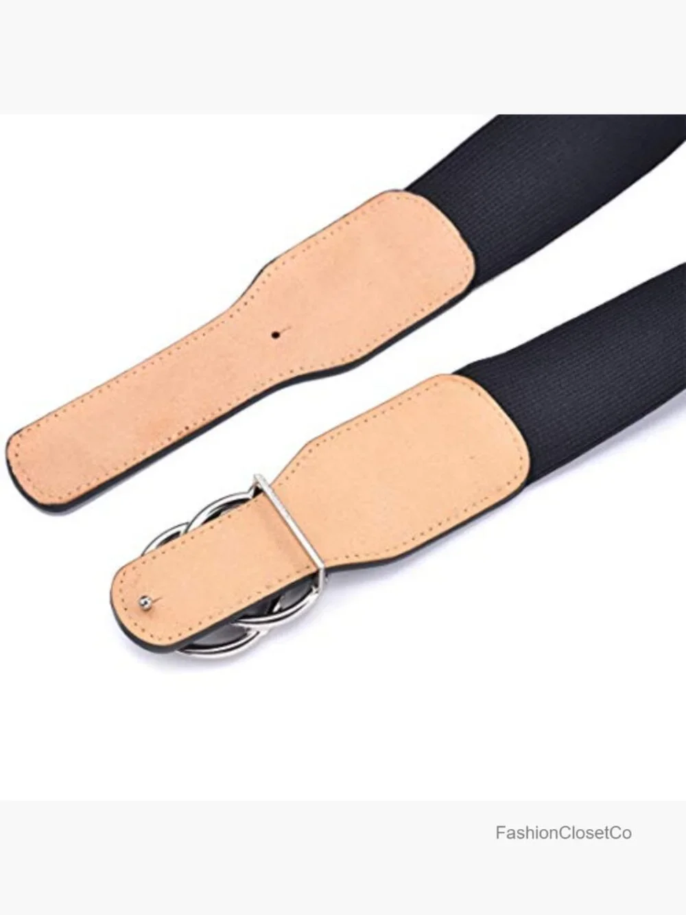Women's Elastic Stretch Wide Waist Belt with Double Rings Buckle